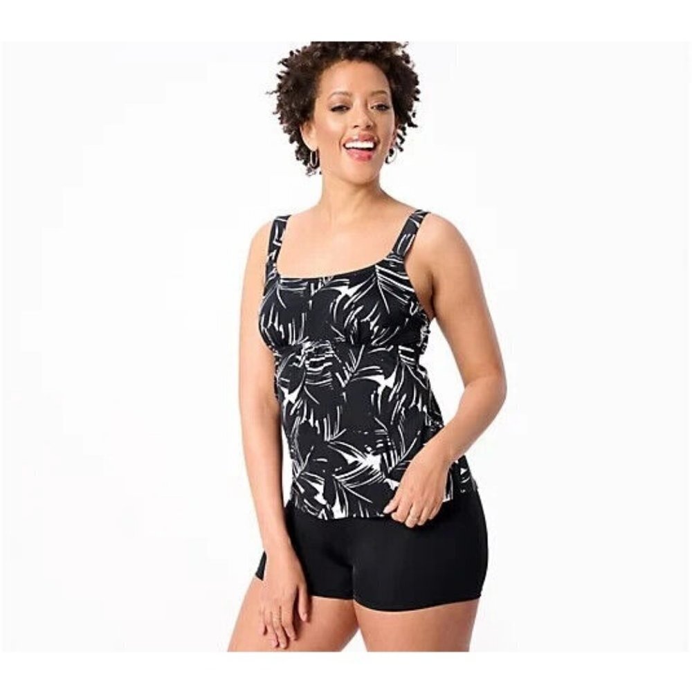 Kim Gravel x Swimsuits Scoop Neck Tankini Set Bike Shorts Poolside Palm,Reg 14